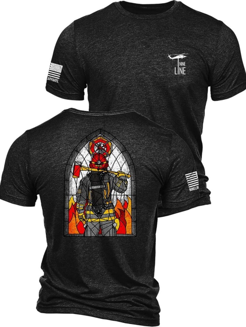 Patriotic Firefighter T-Shirt | Stained Glass Design | Support First Responders
